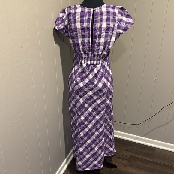 Free Poole Natalya purple/white gingham check babydoll style midi dress. Small. - Picture 5 of 7